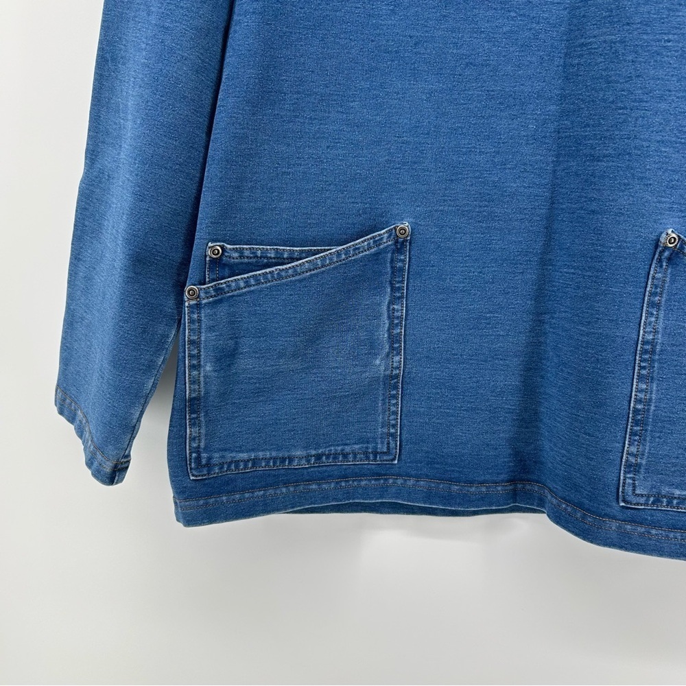 J.Jill Denim Look Knit Pullover Top Patch Pockets Casual Relaxed Fit Size S - Picture 3 of 7